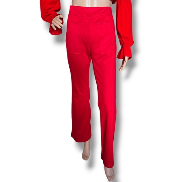 Like New ❤️ Maeve by Anthropologie Red Knit Flared Leg High Waist Pants - Picture 3 of 16